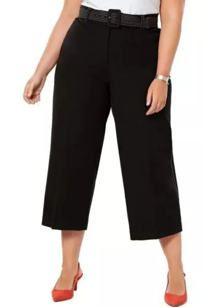Alfani Women's Deep Black Wide Leg Tummy Control Culotte Pants Size 12 Work NWT - Image 1