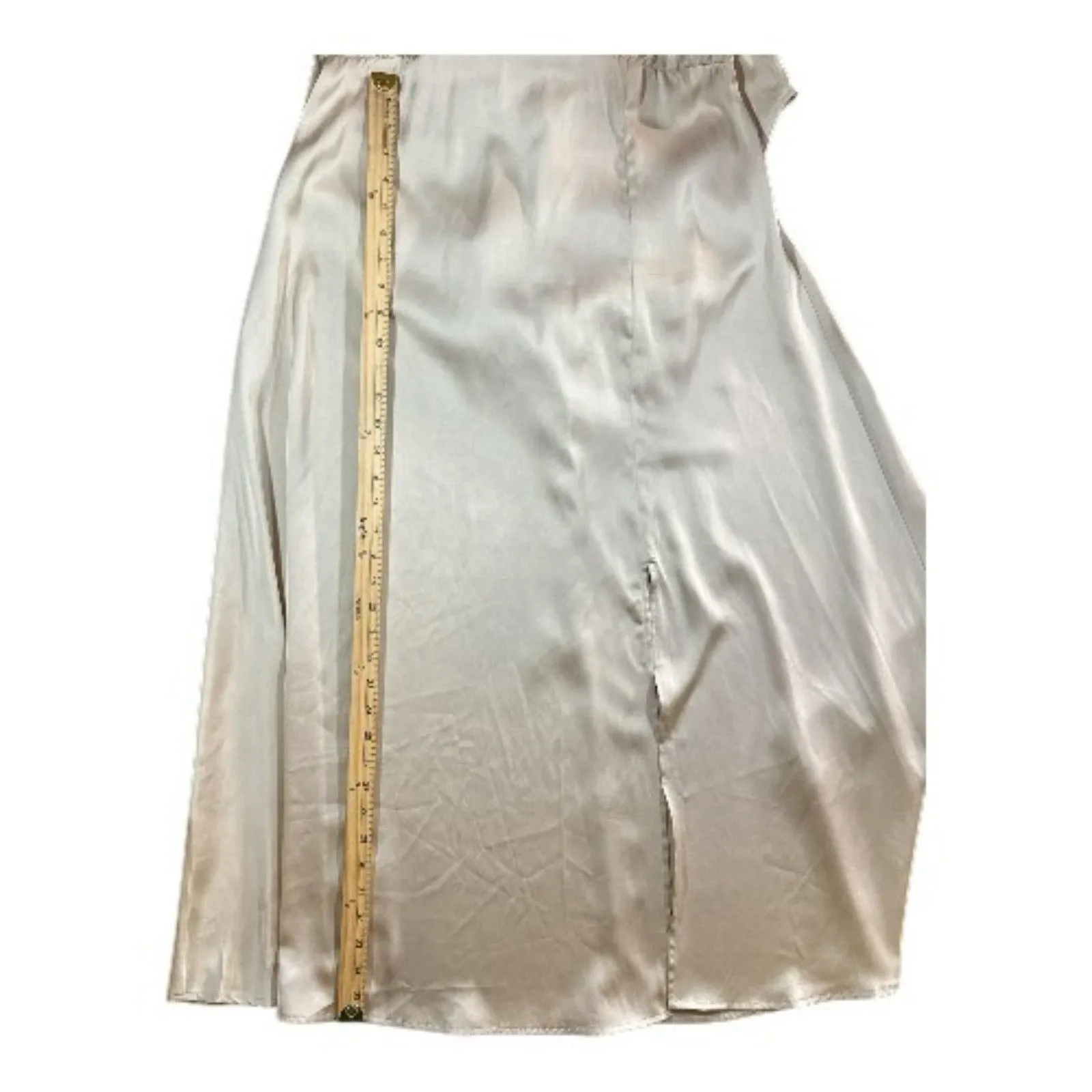 Champagne Colored Satin Halter Dress with‎ Slit Gold Size L - Image 4
