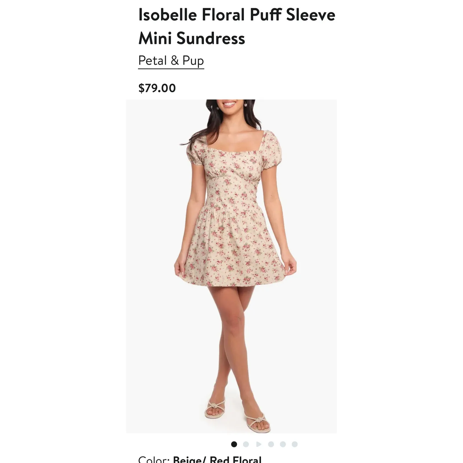 Petal & Pup Puff Sleeve Mini Cotton Sundress Medium Beige and Red NWT - Image 3