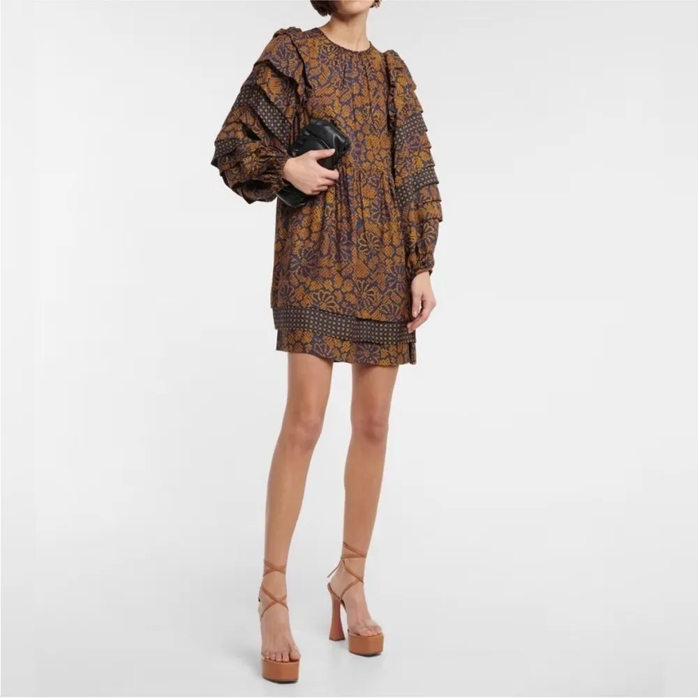 ULLA JOHNSON Emilia Mini Dress Floral Silk Size 0 Long Sleeve Hemlock Printed - Image 16