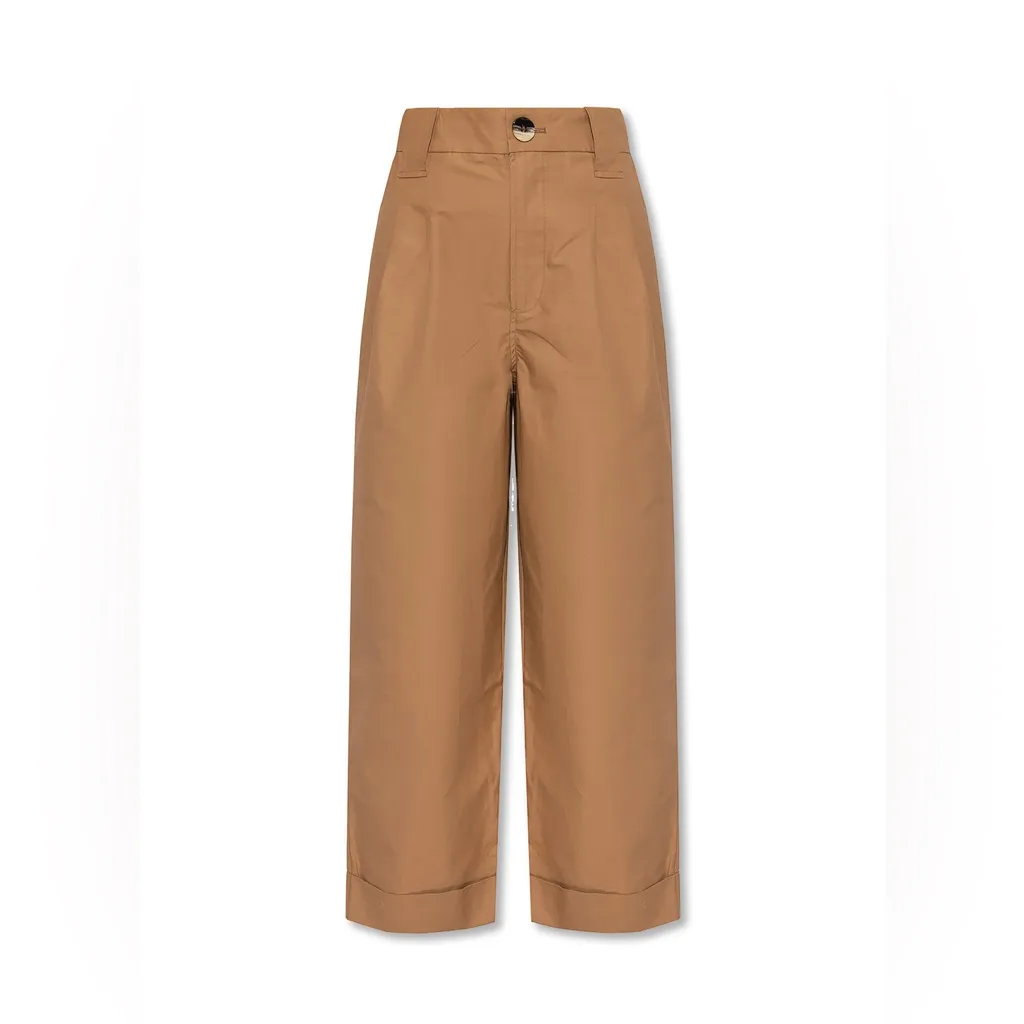 Ganni Drapey Pleat Loose Brown Trouser Pant - Image 2
