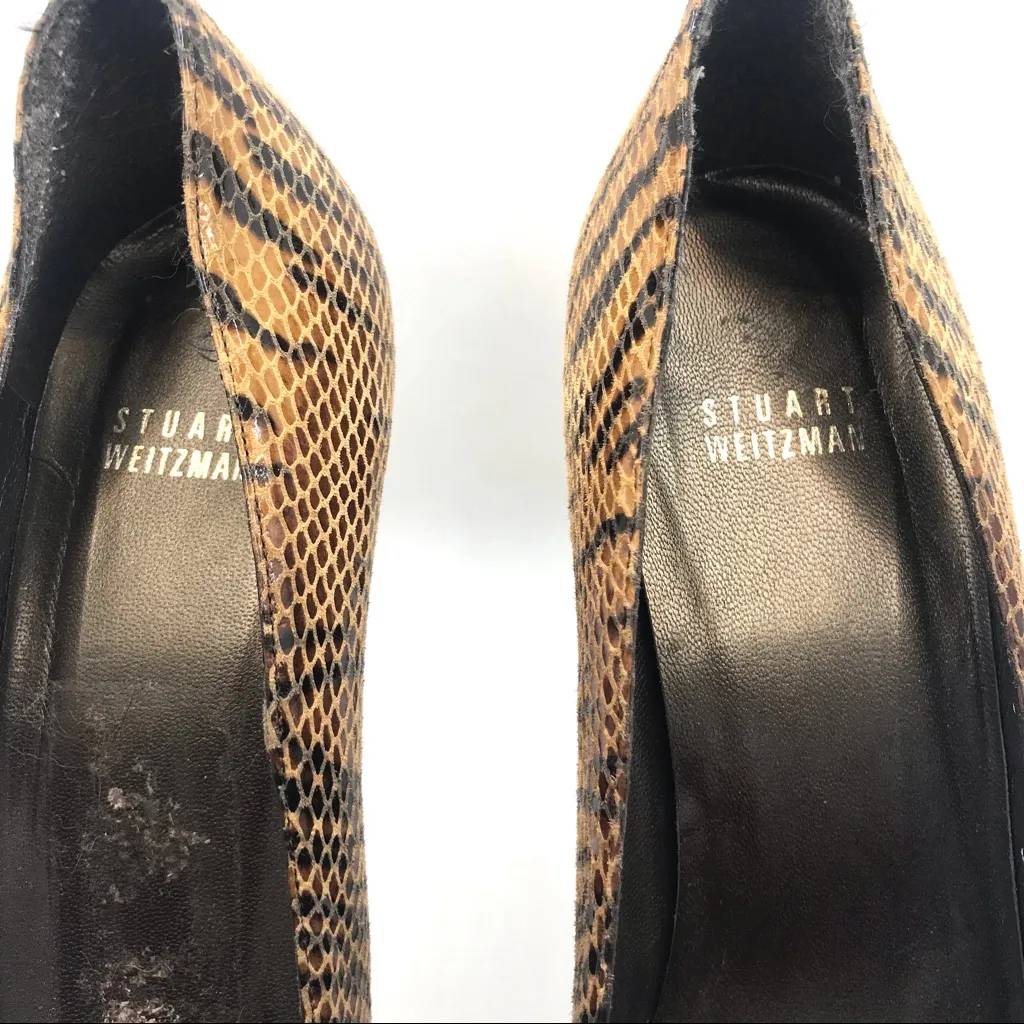 STUART WEITZMAN BROWN & BLACK LEATHER ANIMAL PRINT SNAKESKIN EMBOSSED HEELS (9) - Image 5