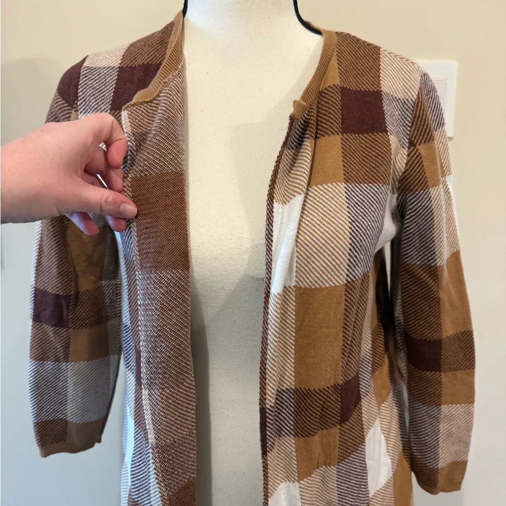 LOFT | Checkered Plaid Open front  Cardigan - Image 5