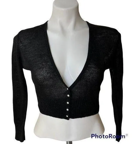 Express Deep V-Neck Crop Length Sweater w/rhinestone buttons - Image 2