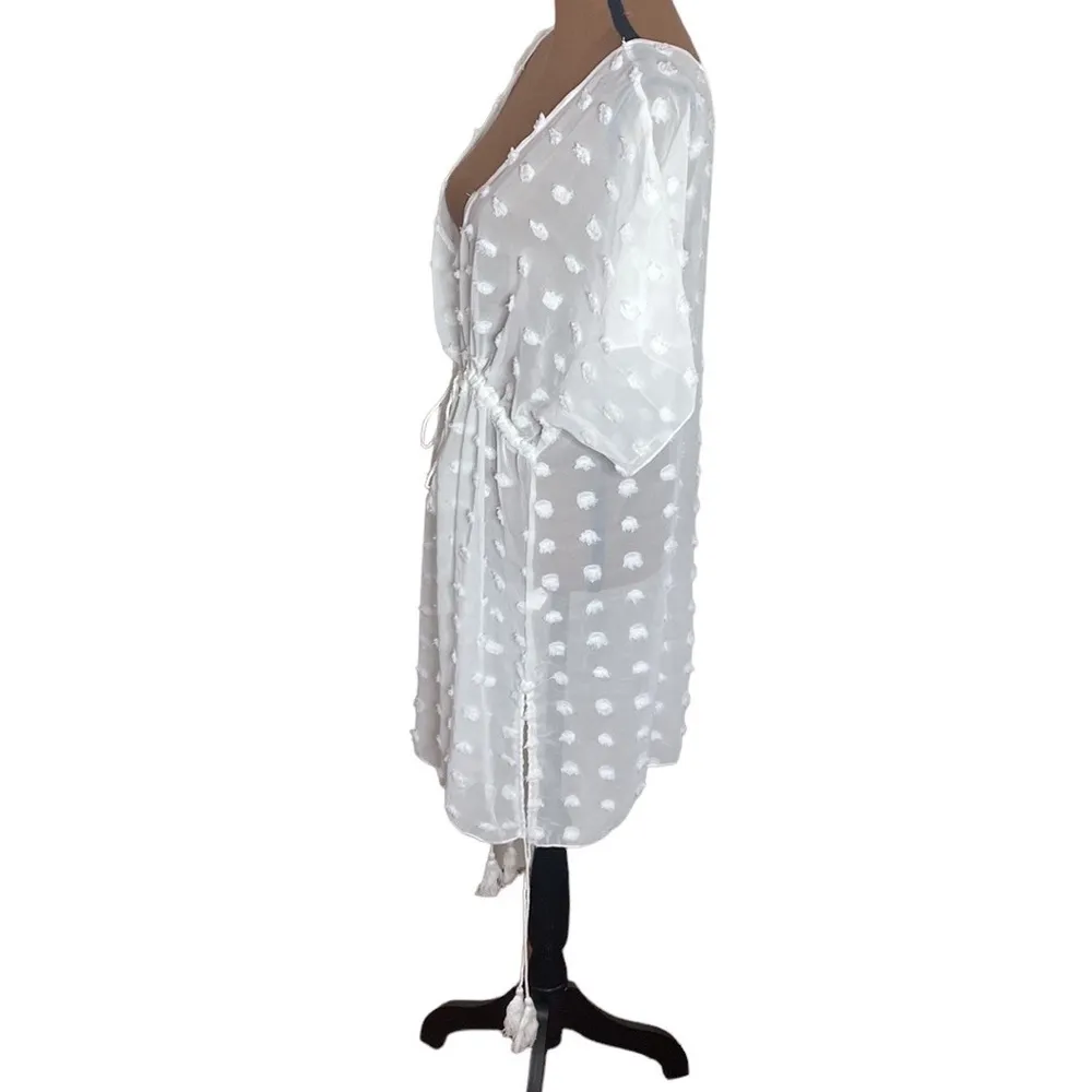 White Swiss dot tassel bikini coverup dress size L Size L - Image 6