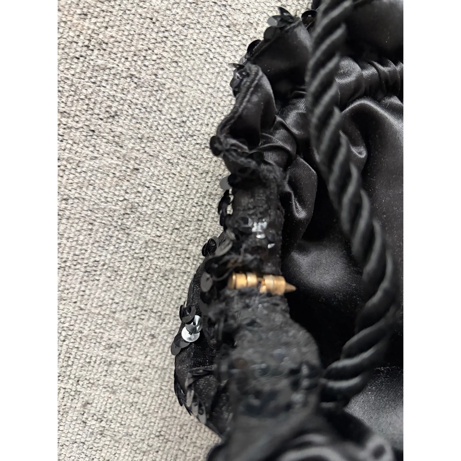 Sparkly Black Sequin Ruched Drawstring Evening Bag - Image 4