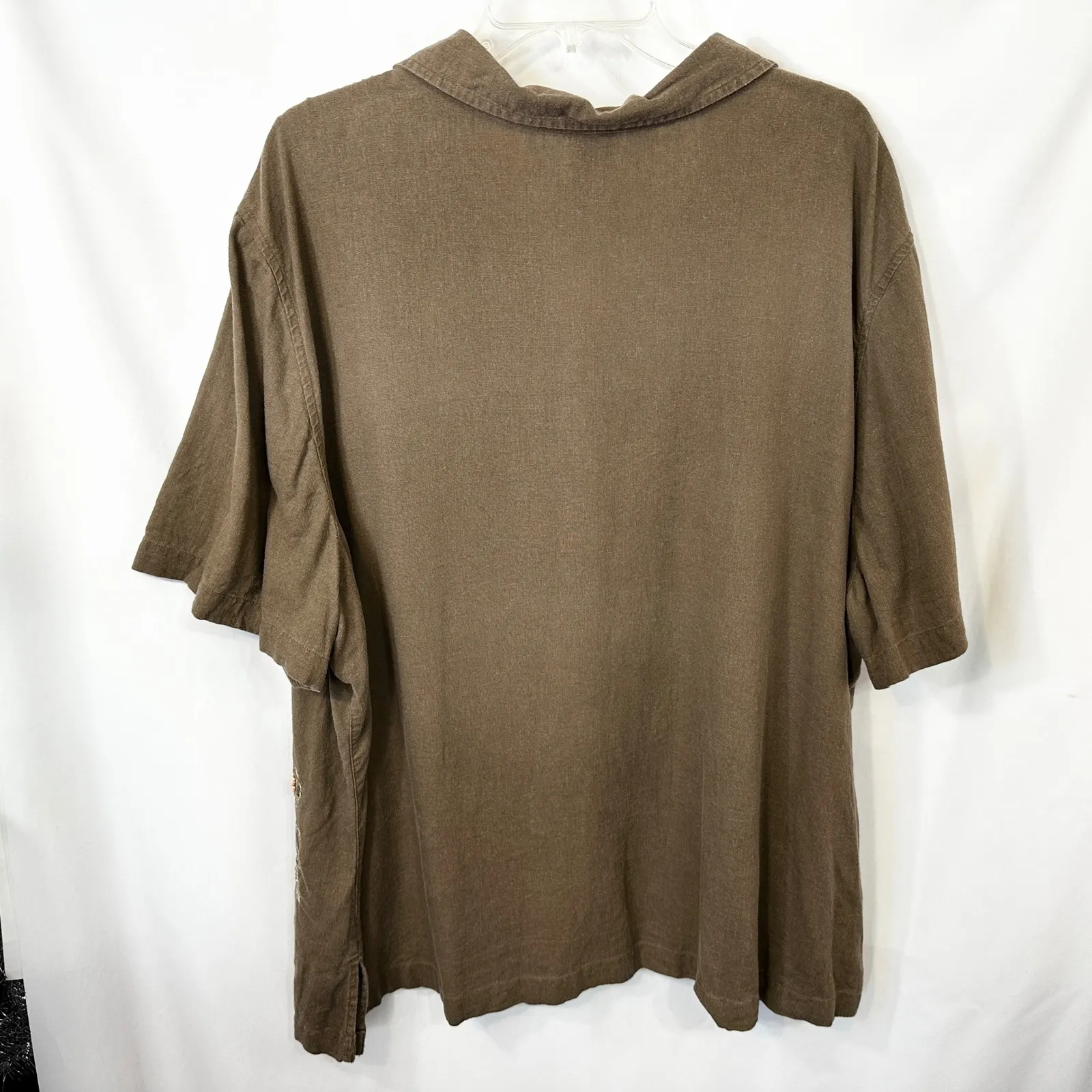 Fashion Bug Plus Size 30/32W Top Brown Linen Embroidered Floral Button Down 676 - Image 2