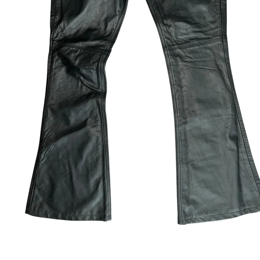 Vintage Hip Service 100% Leather Flare Pants Size 25 Y2K Low Rise Black - Image 4