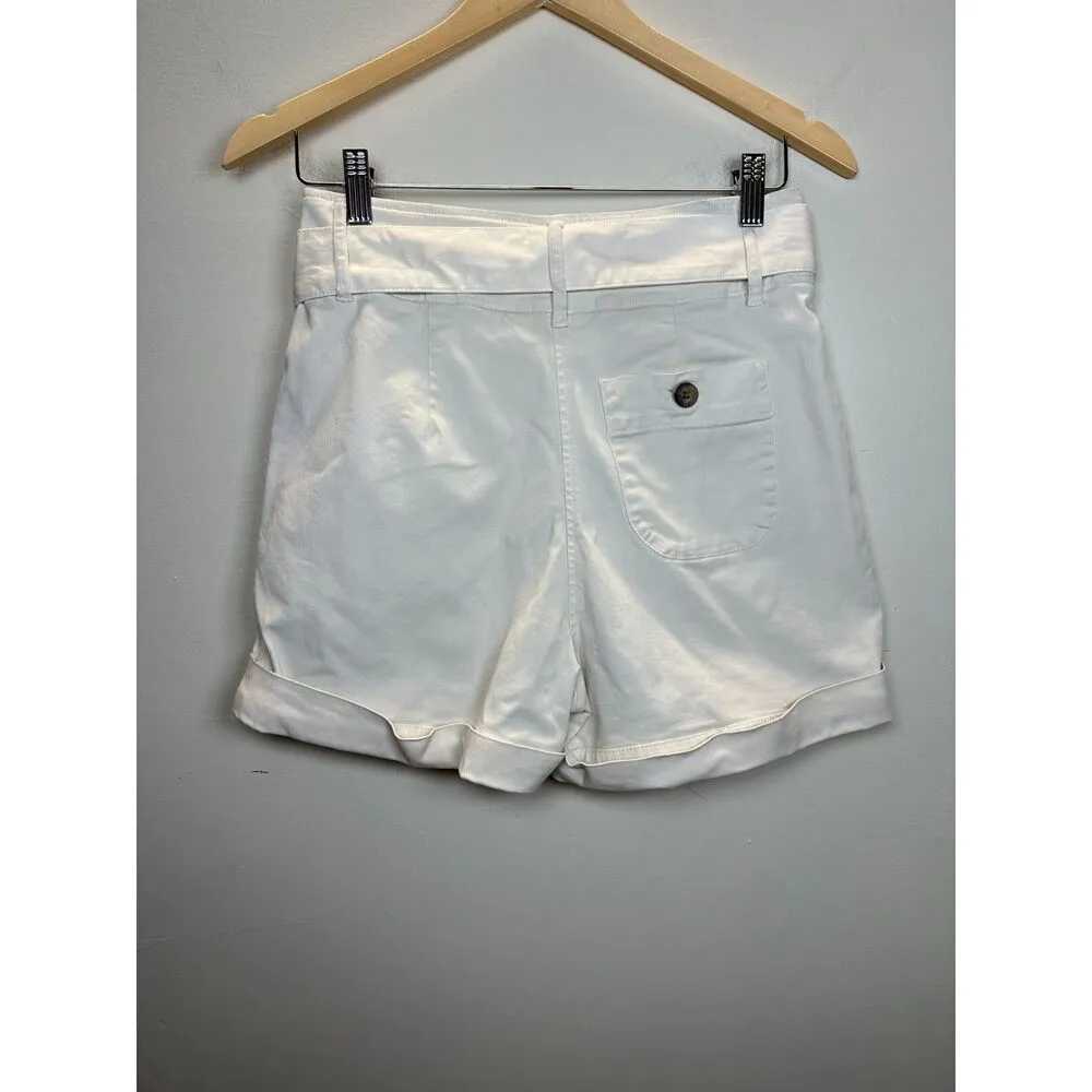 Sezane Women's Size 36 White Belted Waist Shorts Button Fly EUC - Image 2