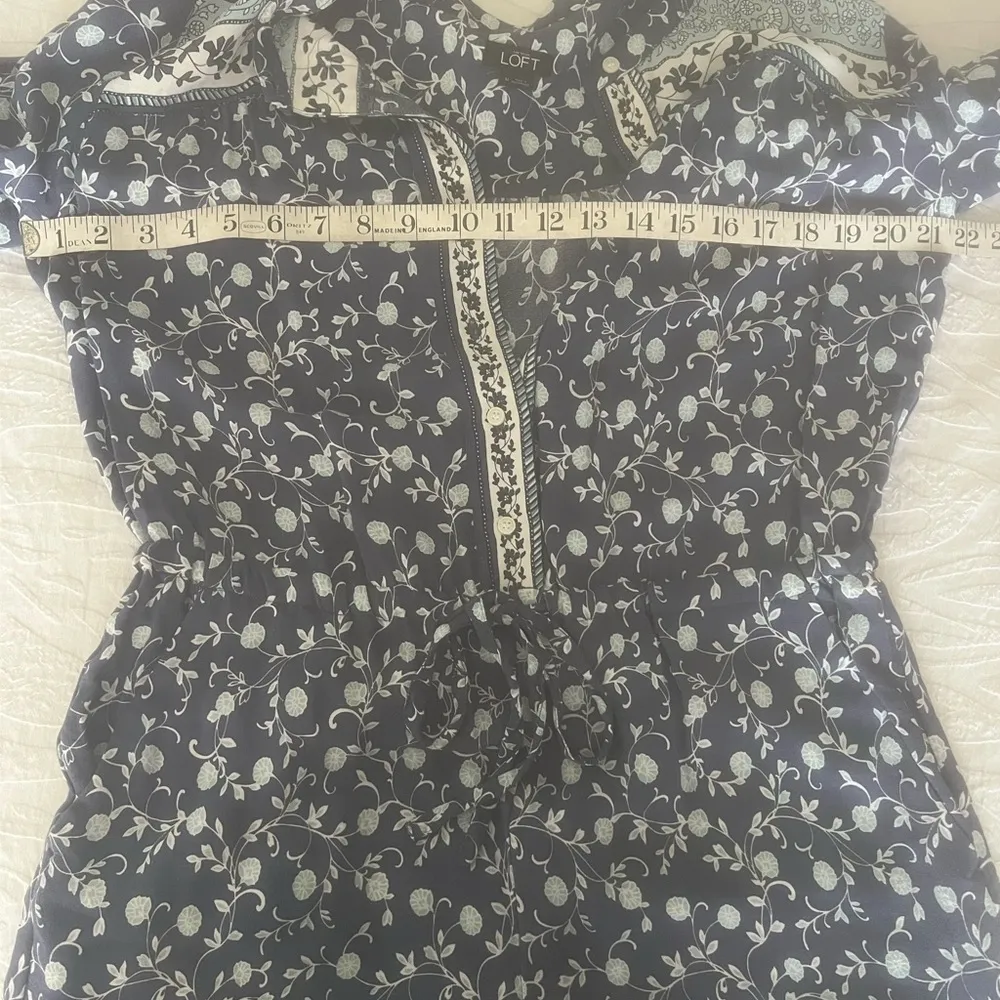 Ann Taylor LOFT Women's M Blue Floral Long Sleeve Romper Jumpsuit - Image 11