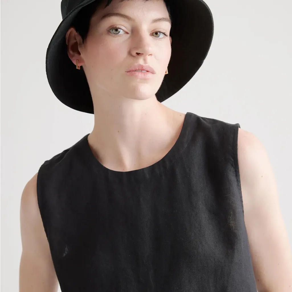 Quince Classic Black Minimalist Casual 100% European Linen Tank Size Medium - Image 9