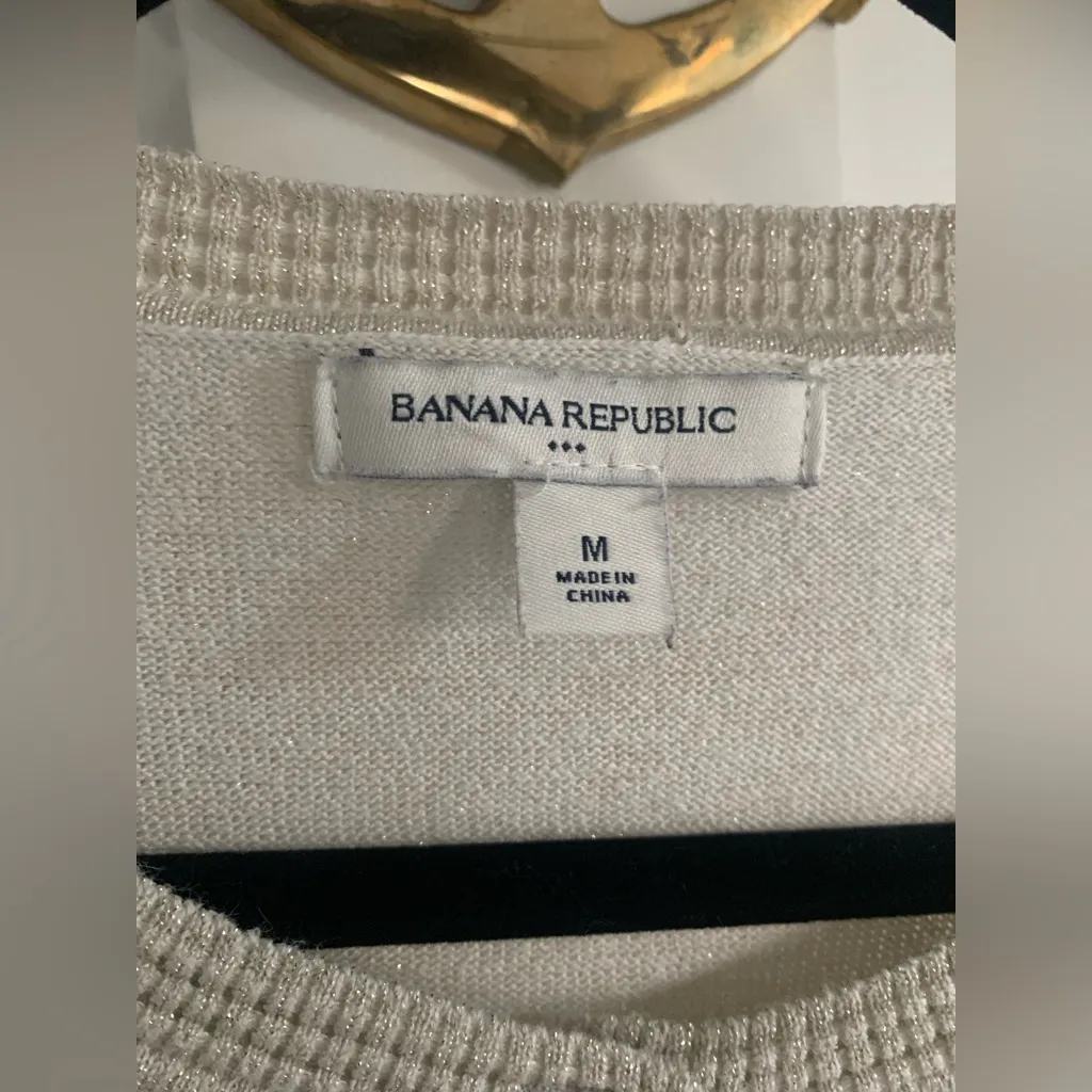 Banana Republic Cardigan Womens Gold Metallic Sweater Holiday Shimmer Knit M - Image 4