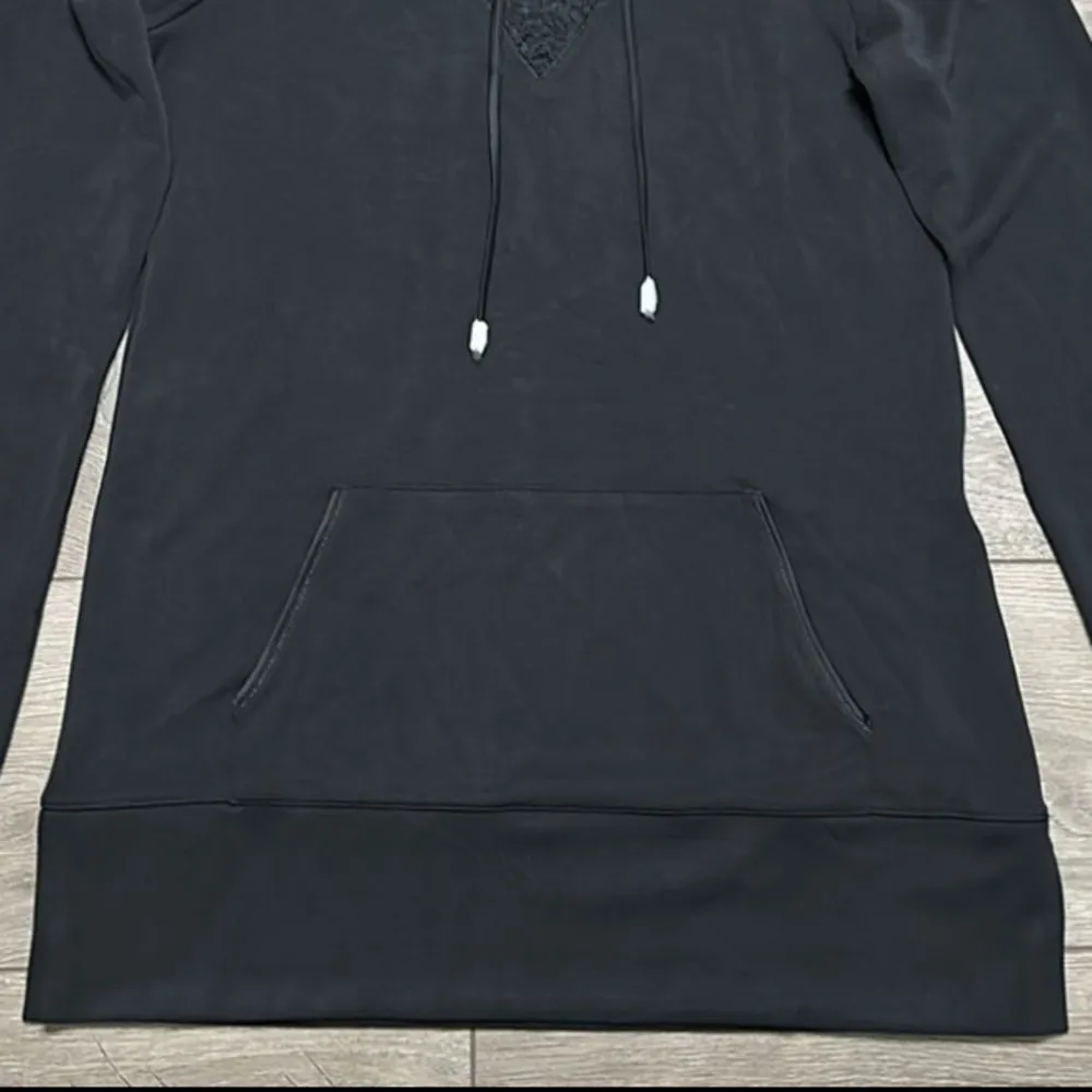 WHBM WKND Lace Inset Tunic Long Sleeve Black Hoodie Size Small‎ - Image 6