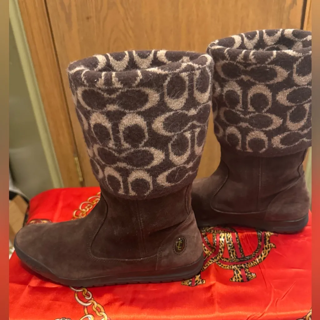 Coach Tatum Brown Leather & Wool Knit Mid Calf Boots-sz 6M F2460/f07 - Image 4