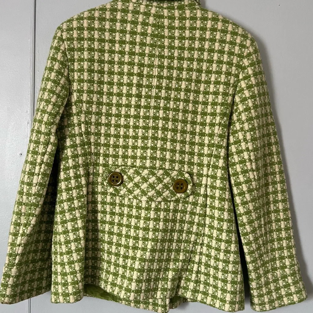 Gallery Lime Green Checkered Women's Pea Coat - Image 2