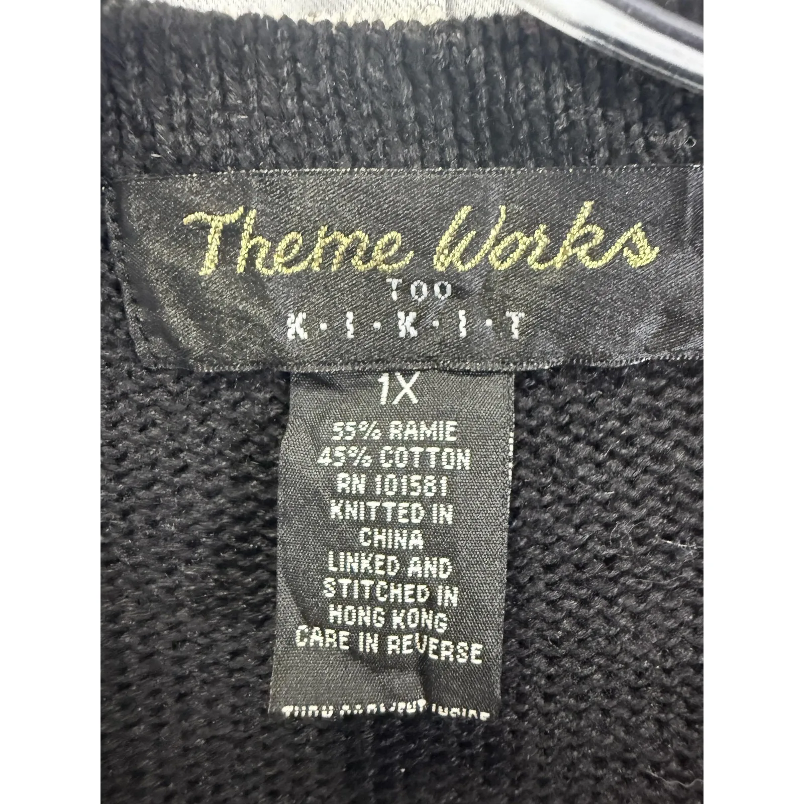 Theme Works Too Kikit Sweater Vest Womens 1X Black Christmas Ugly Santa Trees - Image 3