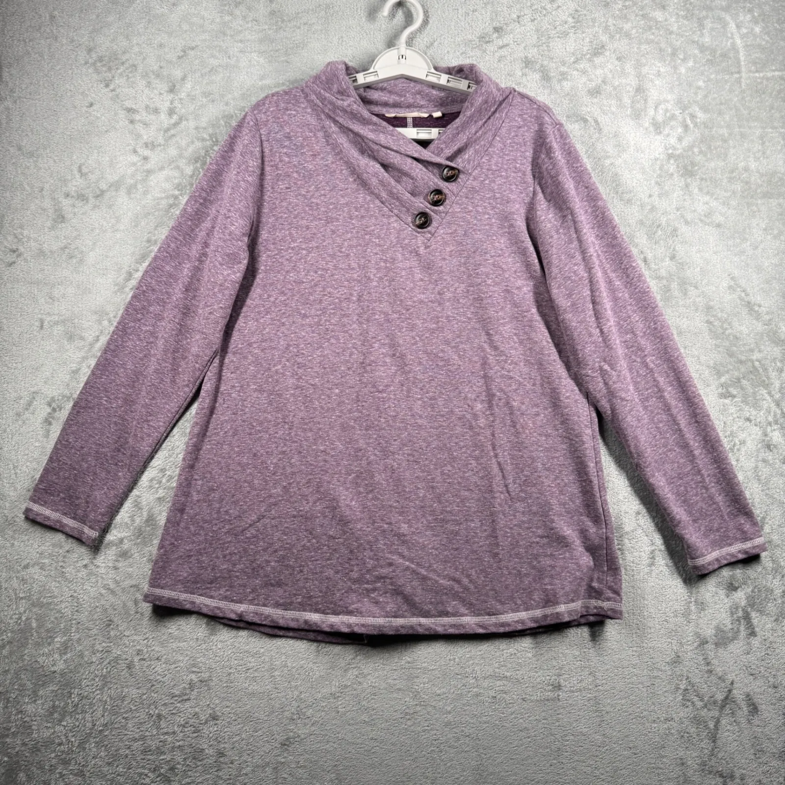 Soft Surroundings Brinley Top L Purple Heathered Pullover Cowl Neck Button Tunic - Image 2