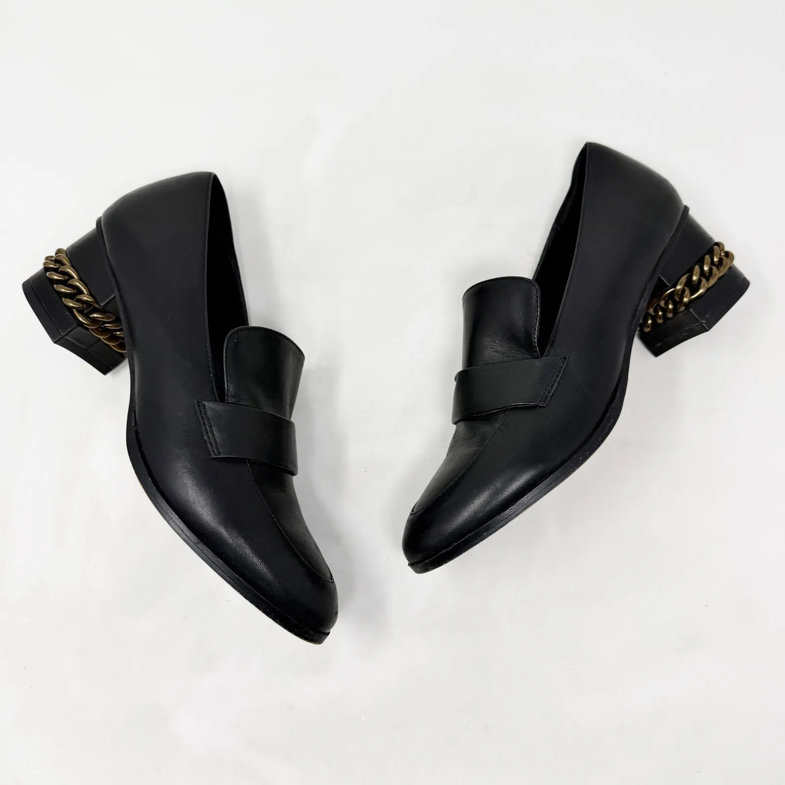 [Kurt Geiger London] Black Raquel Block Heel Leather Loafers Chain Sz 39 US 8.5 - Image 9