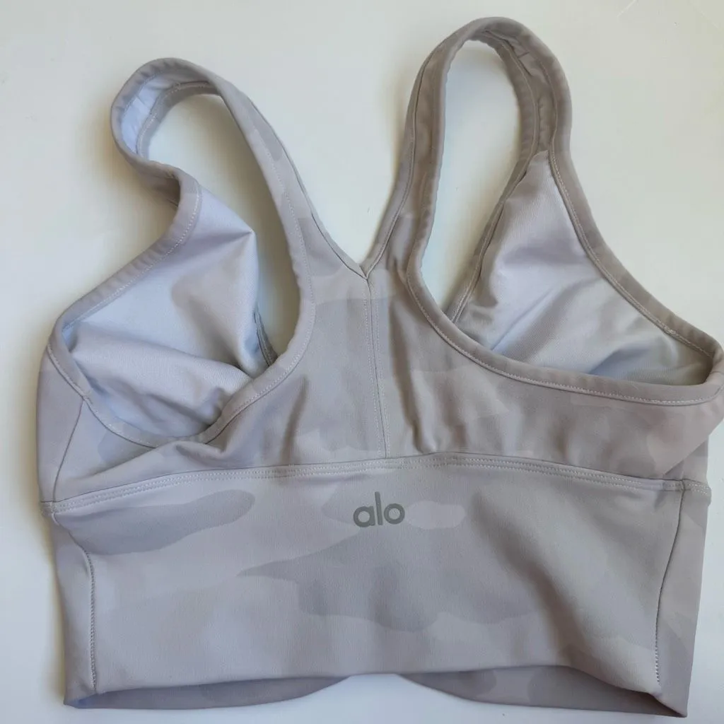 Alo Yoga Sport Bra Womens Small Wild Thing Ruched V Neck Athletic Racerback Camo - Image 4