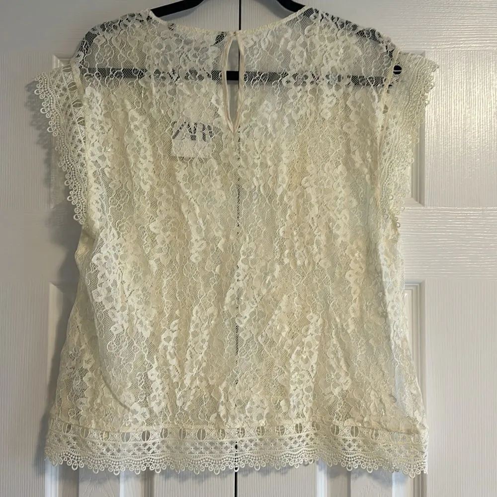 Zara Women’s Ivory Square Neckline All Lace Top - Image 6
