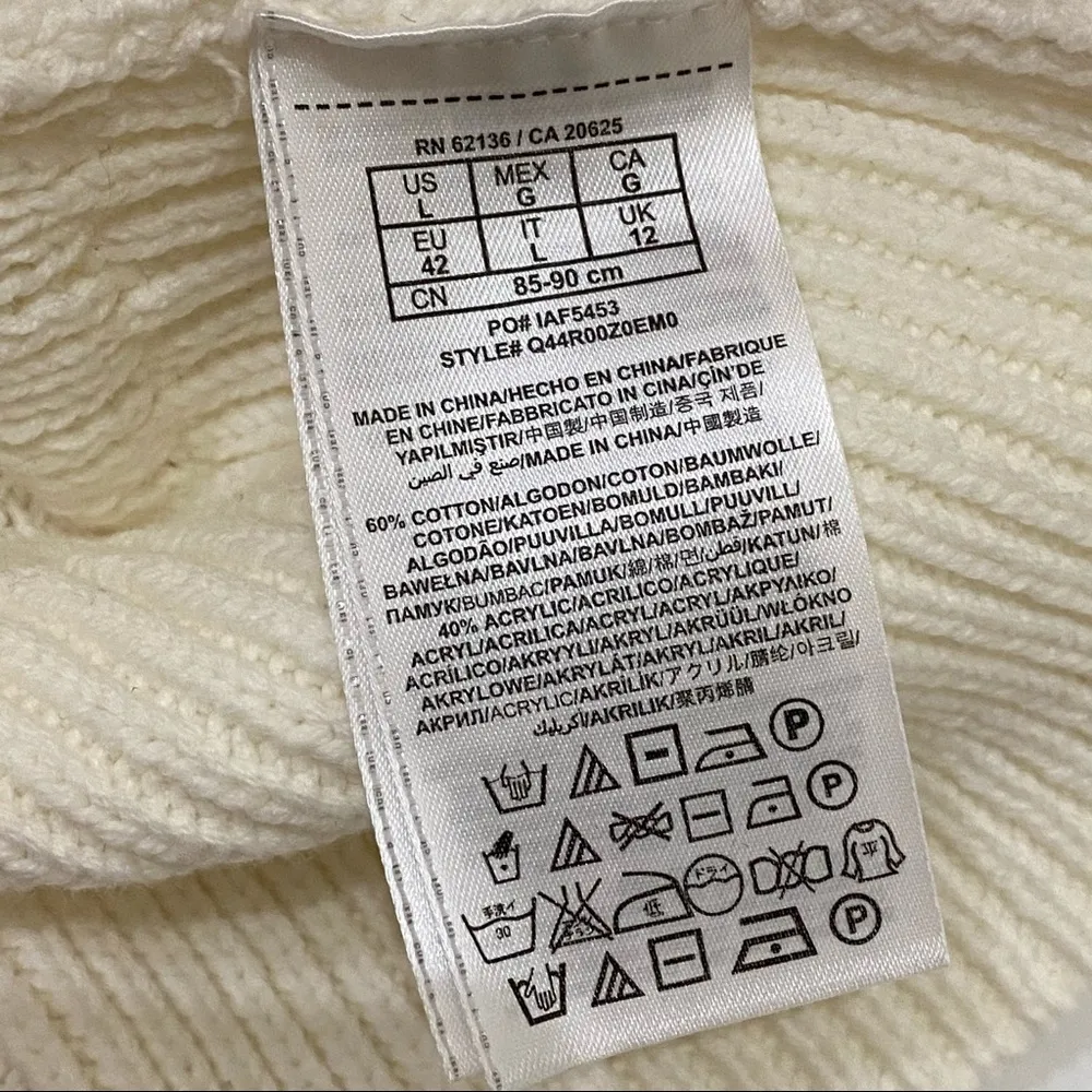 Guess Ivory White Cowl Neck Zip Knit Sweater L - Image 11