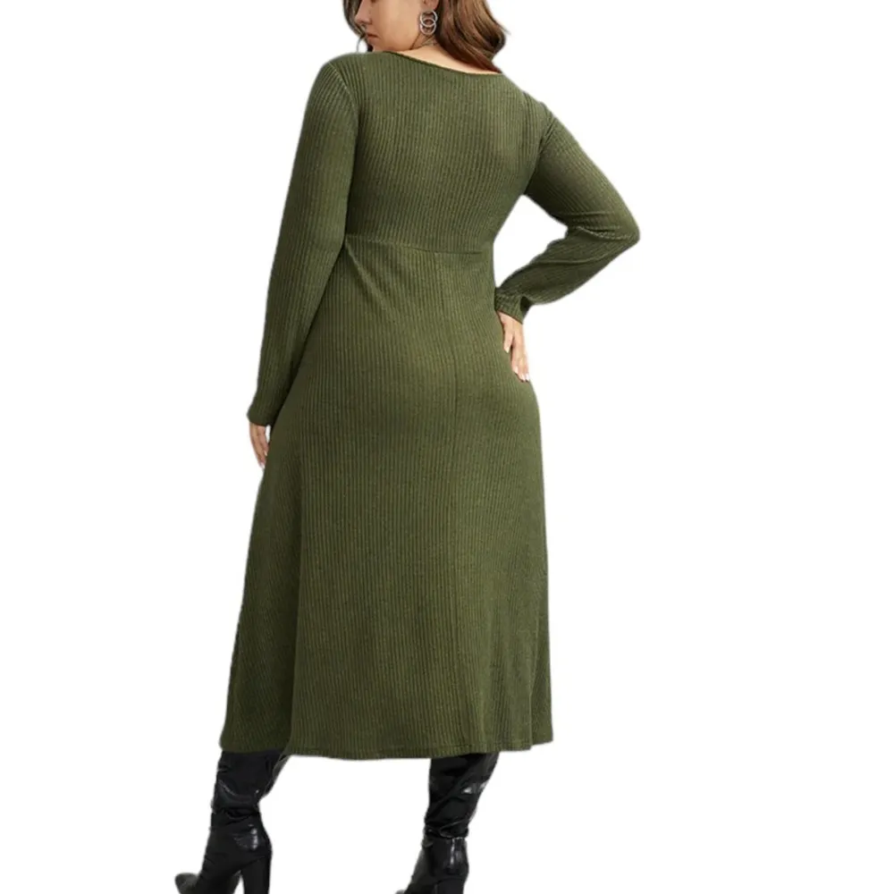 Bloomchic Ribbed Knit V Neck Long Sleeve Green Pocket Midi Dress Womens 14 16 - Image 3