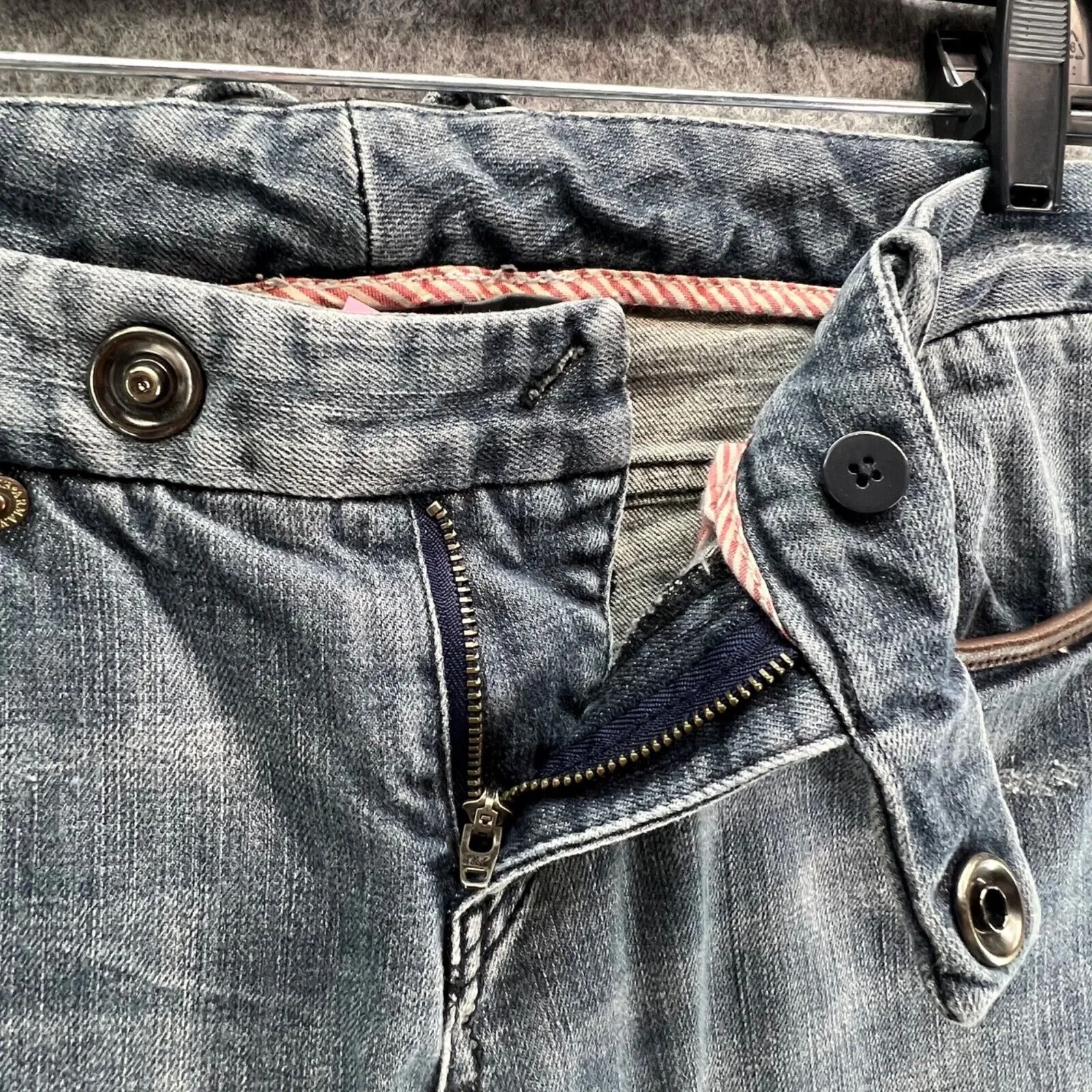 Armani Exchange Y2K Jeans 6 Blue Bootcut Leather Trim Low Rise Stretch Grunge - Image 2