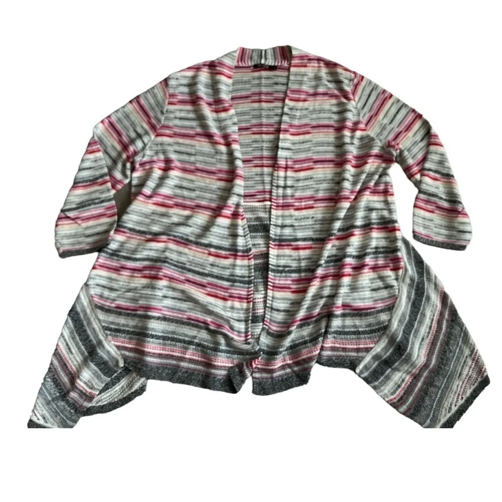 Nic+Zoe Women’s Linen Blend Multicolor Striped Waterfall Asymmetric Cardigan XL - Image 4