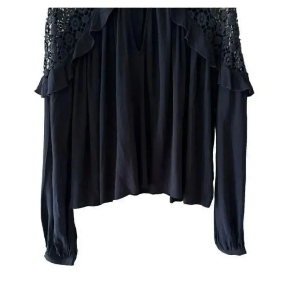 Free People Womens Little Bit Of Love Knit Blouse  Crochet Flowy Sz M #1840 - Image 8