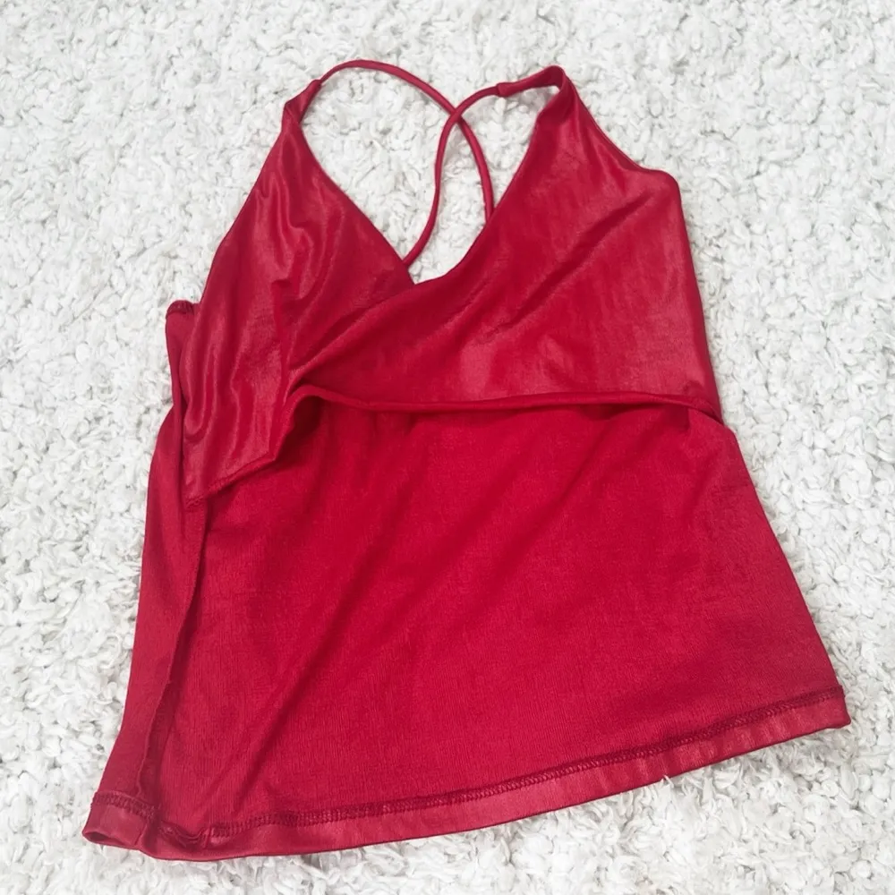 Sexy Y2K Deep V Neck Liquid Solid Red Tank Cami Top Pullover Small Women’s - Image 6