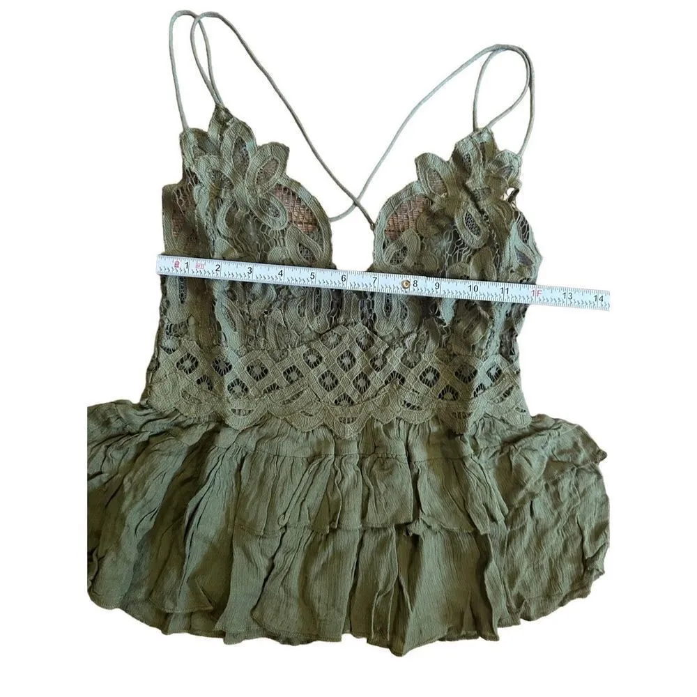 NWT Free People Adella Cami Green Olive Sparrow sz Med - Image 8