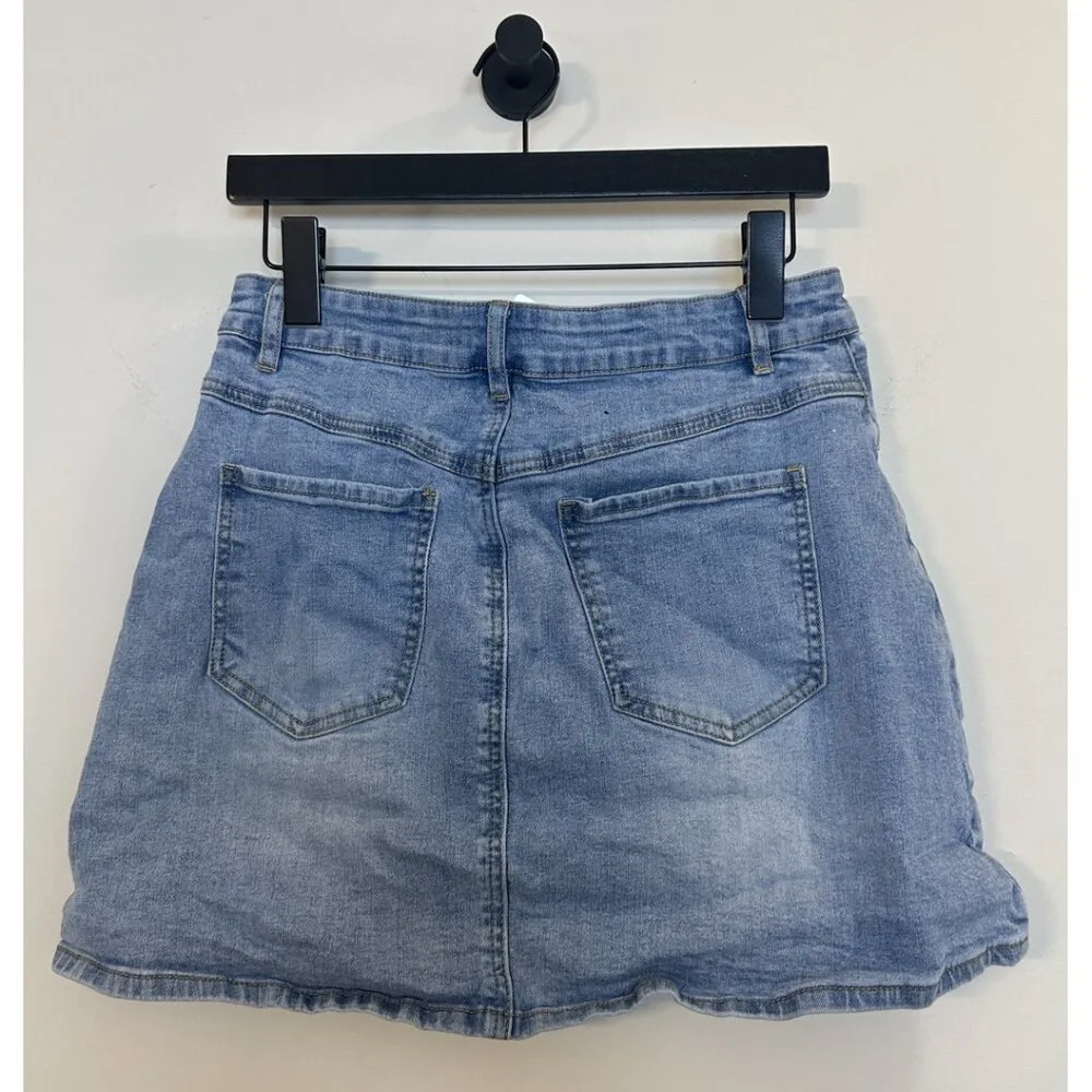 1. STATE Denim Pocket Pencil Mini Skirt in Wash Medium Blue Size Medium - Image 6