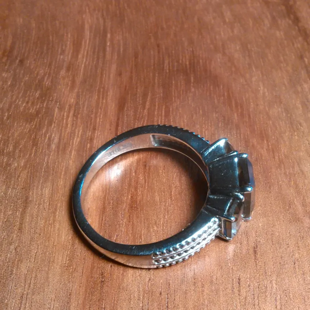 Brazilian Smoky Quartz Stainless Steel Three Stone Fancy Ring (Size 9) - Image 9