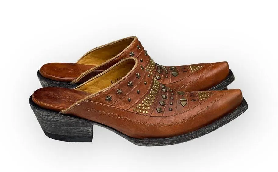 x Anthro 𖤐 Stud Snip Toe Cowboy Boots Clogs 𖤐 Mango Leather 𖤐 7.5M - Image 2