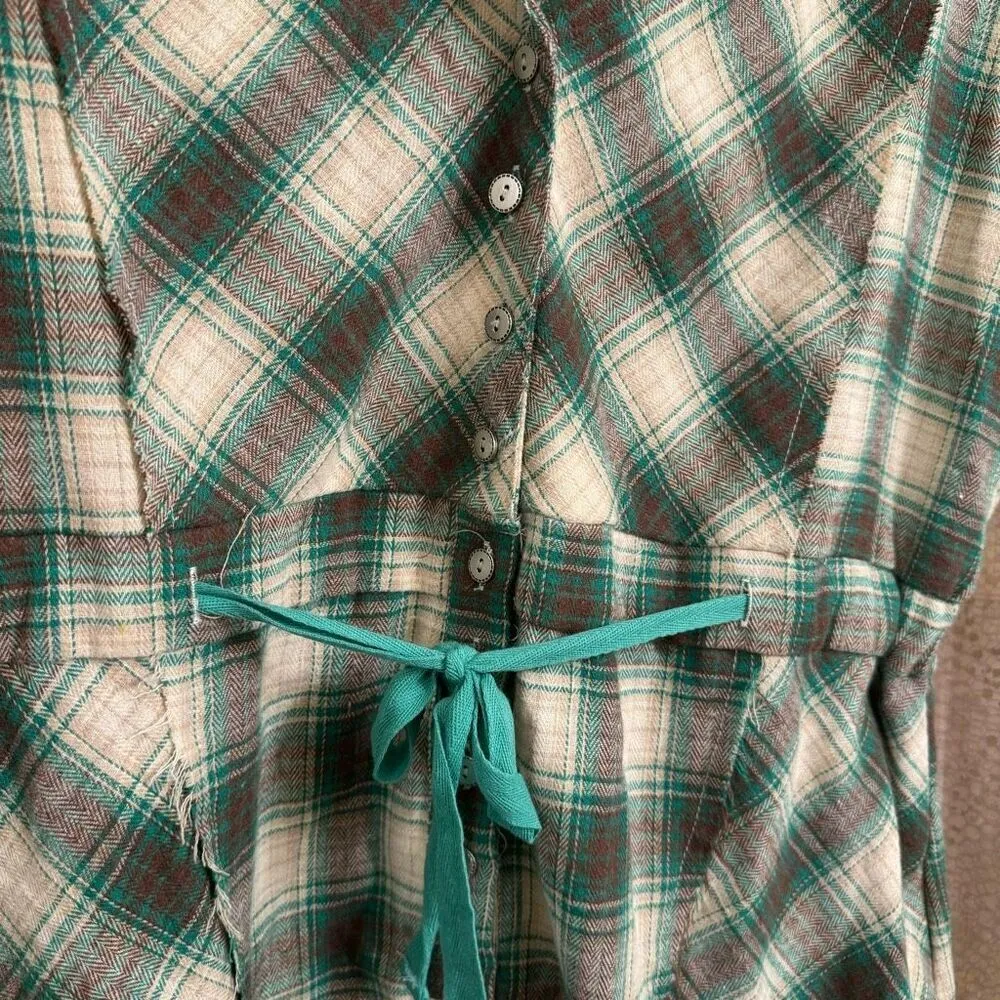 POL Green Boho Button Up Plaid Short Sleeve Romper Medium NWT - Image 5