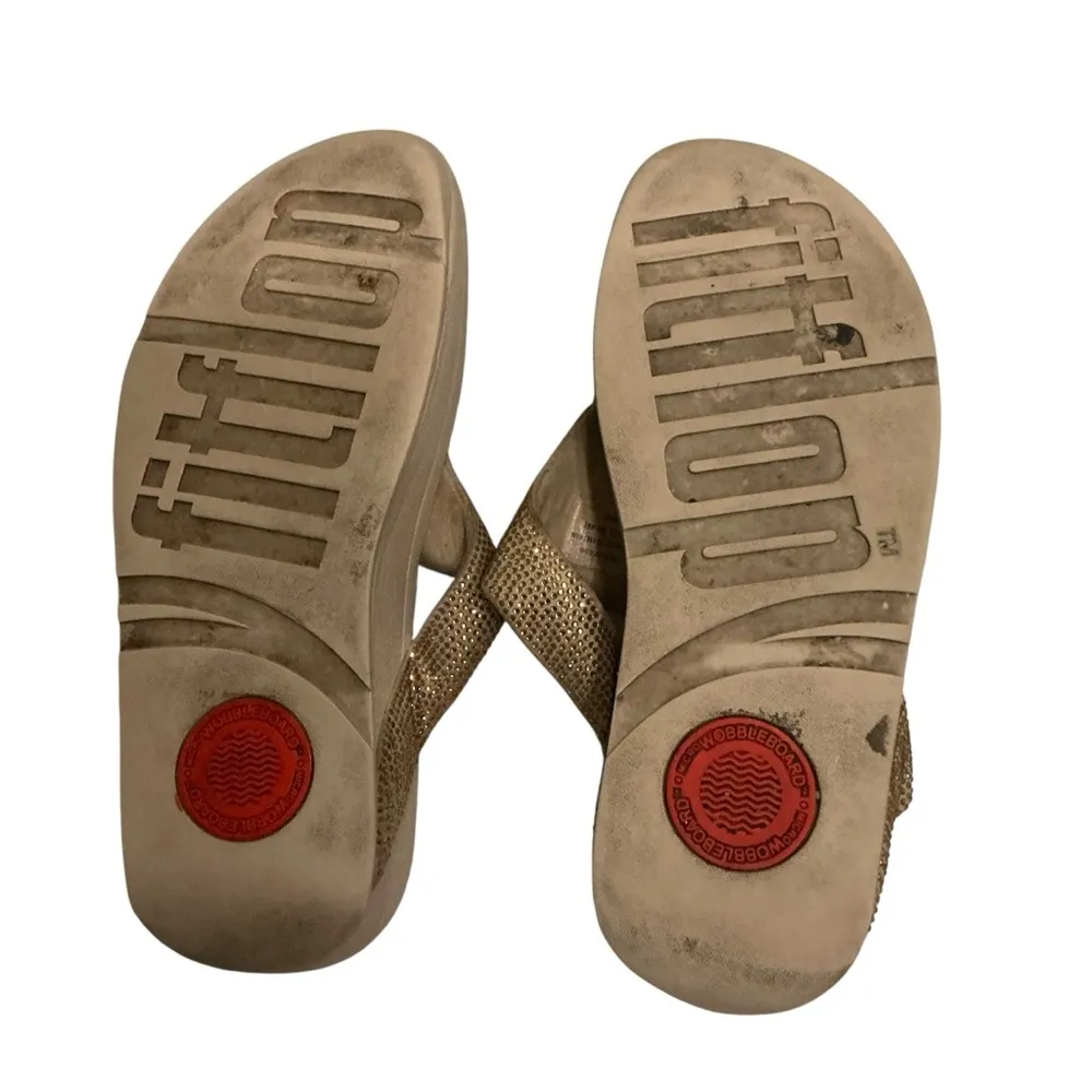 FitFlop lulu shimmer foil sandals women’s 9 hold rhinestone wedge T-strap - Image 5