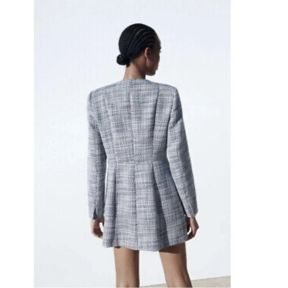 ZARA Long Structured Tweed Button Down Blazer Coat Small - Image 4