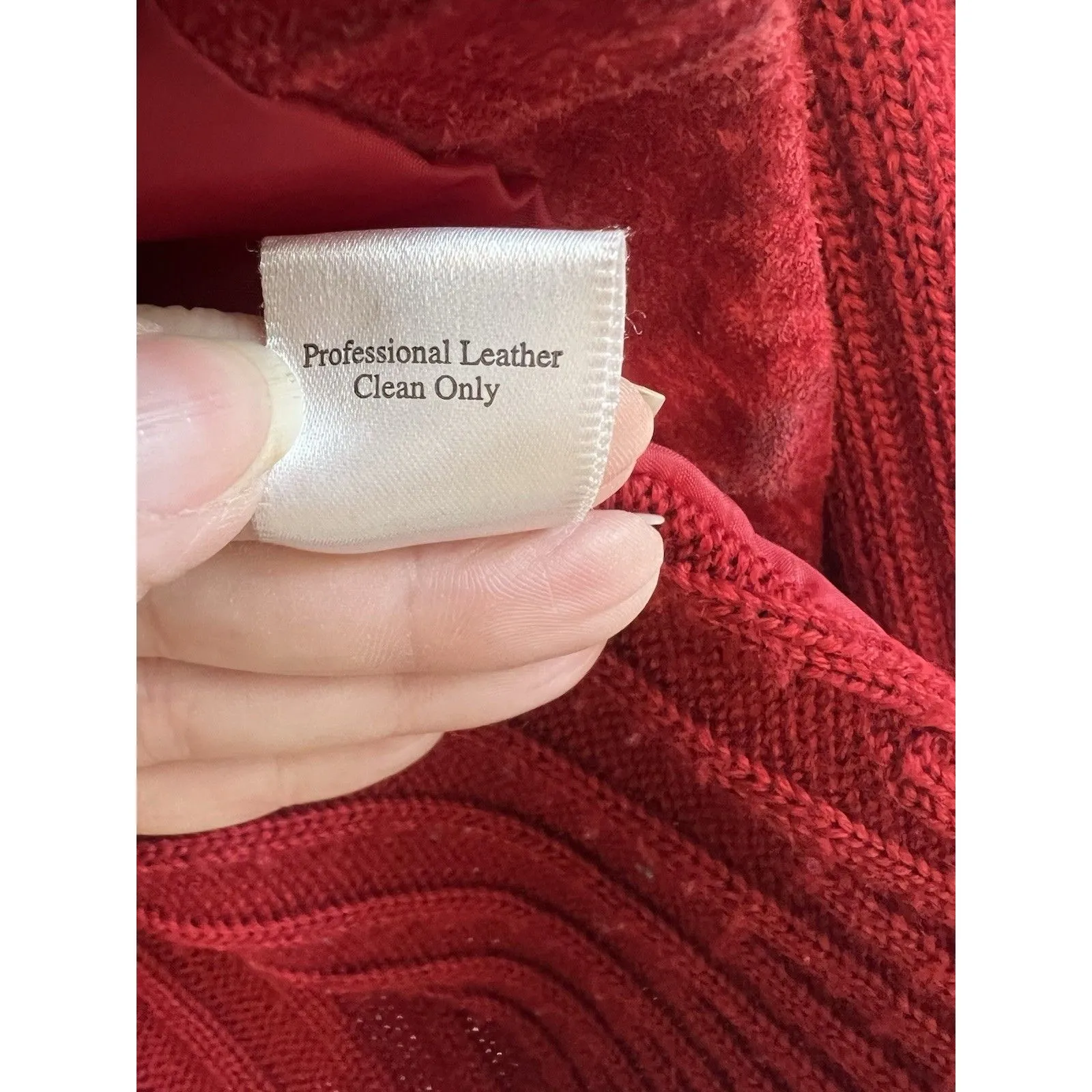 Vintage Coldwater Creek Cable Leather Sweater Zip Jacket Red Classic Size med - Image 9