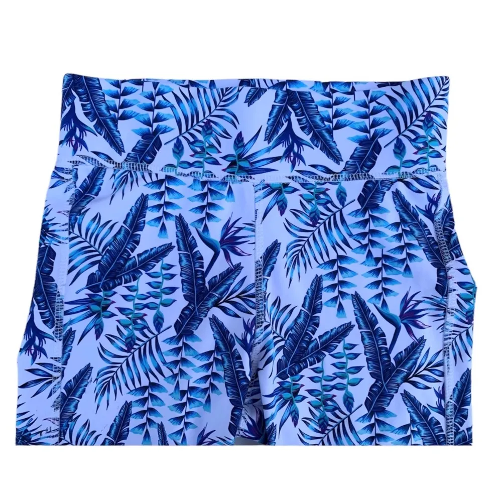 Kapalili Honolulu Clothing Hawaiian Blue Botanical Leggings Small/Medium NWT - Image 4