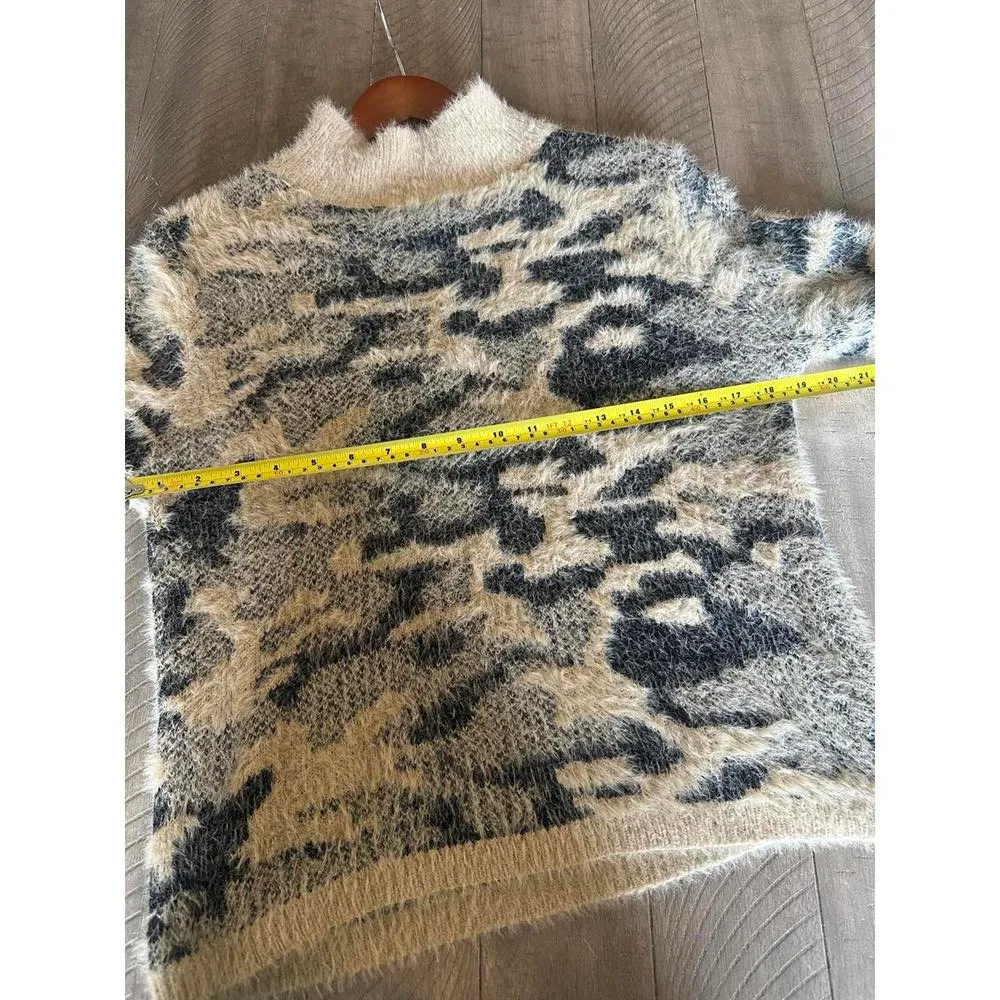 Fate DailyLook Cream Camo Mock Neck Long Sleeve Fuzzy Sweater Women’s Small​ Black - Image 8