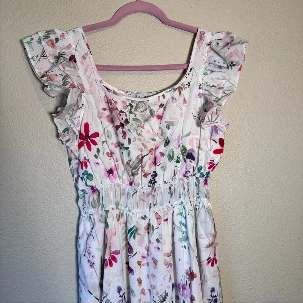 Hayden White Pink Floral Midi Dress Womens M Ruffled Coquette Cottage Core - Image 9