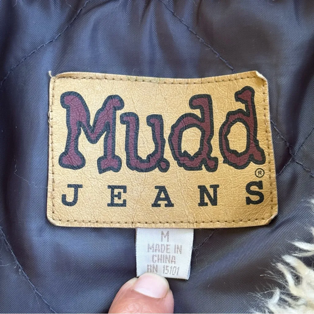 Y2K Mudd Faux Fur Trim Vintage Denim Jacket Size Medium - Image 3