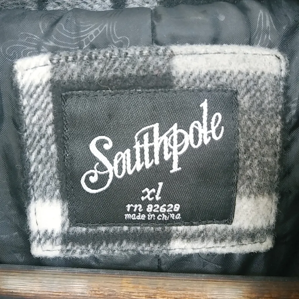South Pole XL Double Breasted Plaid Coat Style Jacket Black - Image 4