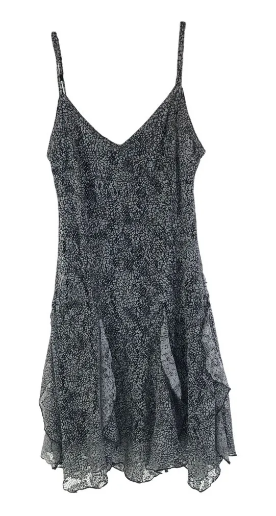 Amisu Black & White Sleeveless Spaghetti Strap Dress With Ruffled Hemline 36 - Image 1