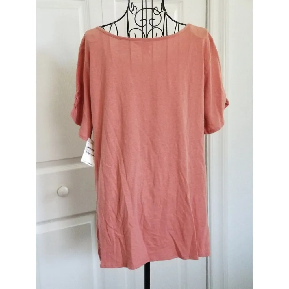 CASLON Womens Ruched Side & Short Sleeve Boat Neck T-Shirt Pink Brick Size XL - Image 3