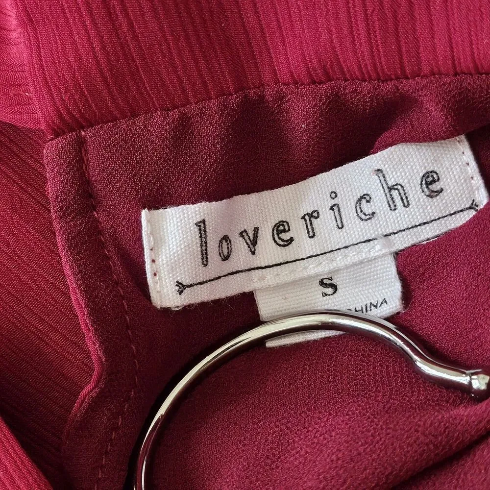 Love Riche Embroidered Hem Blouse Womens Size‎ S Tie Back Red Long Sleeves - Image 7