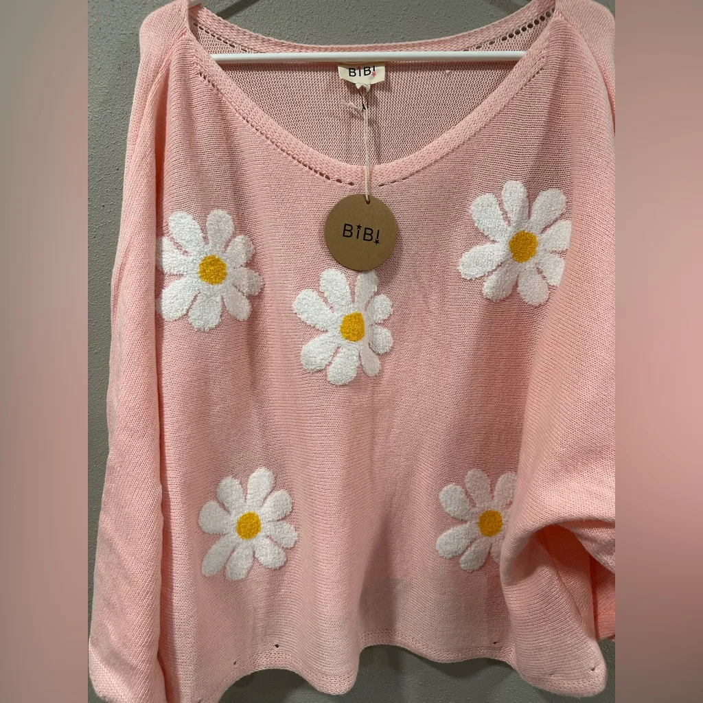 NWT Bibi Flower Sweater White Size 1X - Image 4