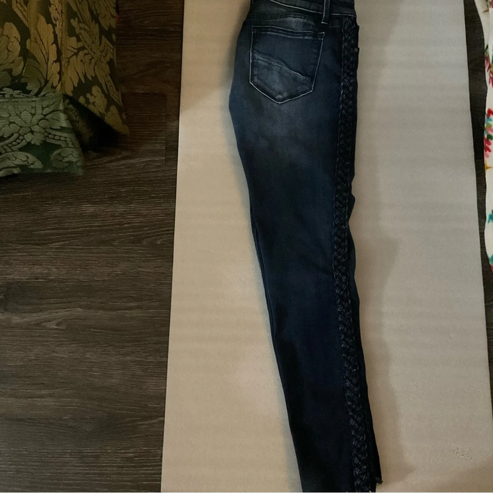 Driftwood Jackie Side Embellished Braidwork Dark Wash Jeans 27 Festival Hippie - Image 5