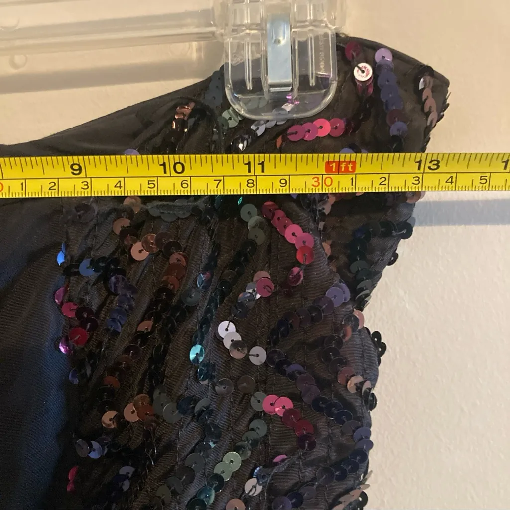 Vtg Jessica McClintock Gunne Sax Dress Chevron S 1980s Prom Sequins Bow Desc - Image 8