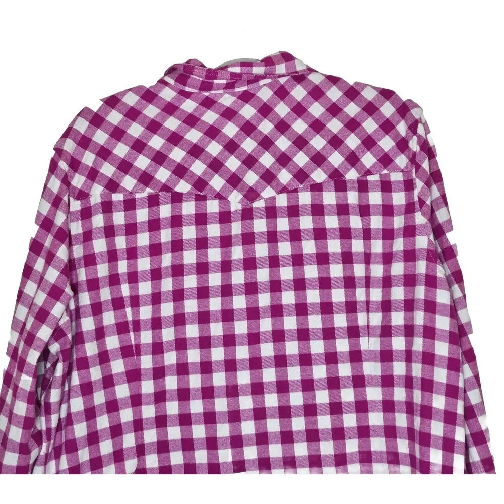 Bit‎ & Bridle Check Flannel Shirt Top Womens Size XL Pockets Western Magenta - Image 5